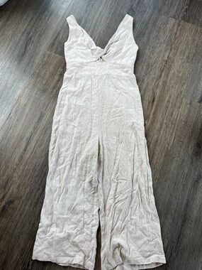 Blue Rain Sleeveless V-Neck Wide-Leg Jumpsuit in Light Taupe
